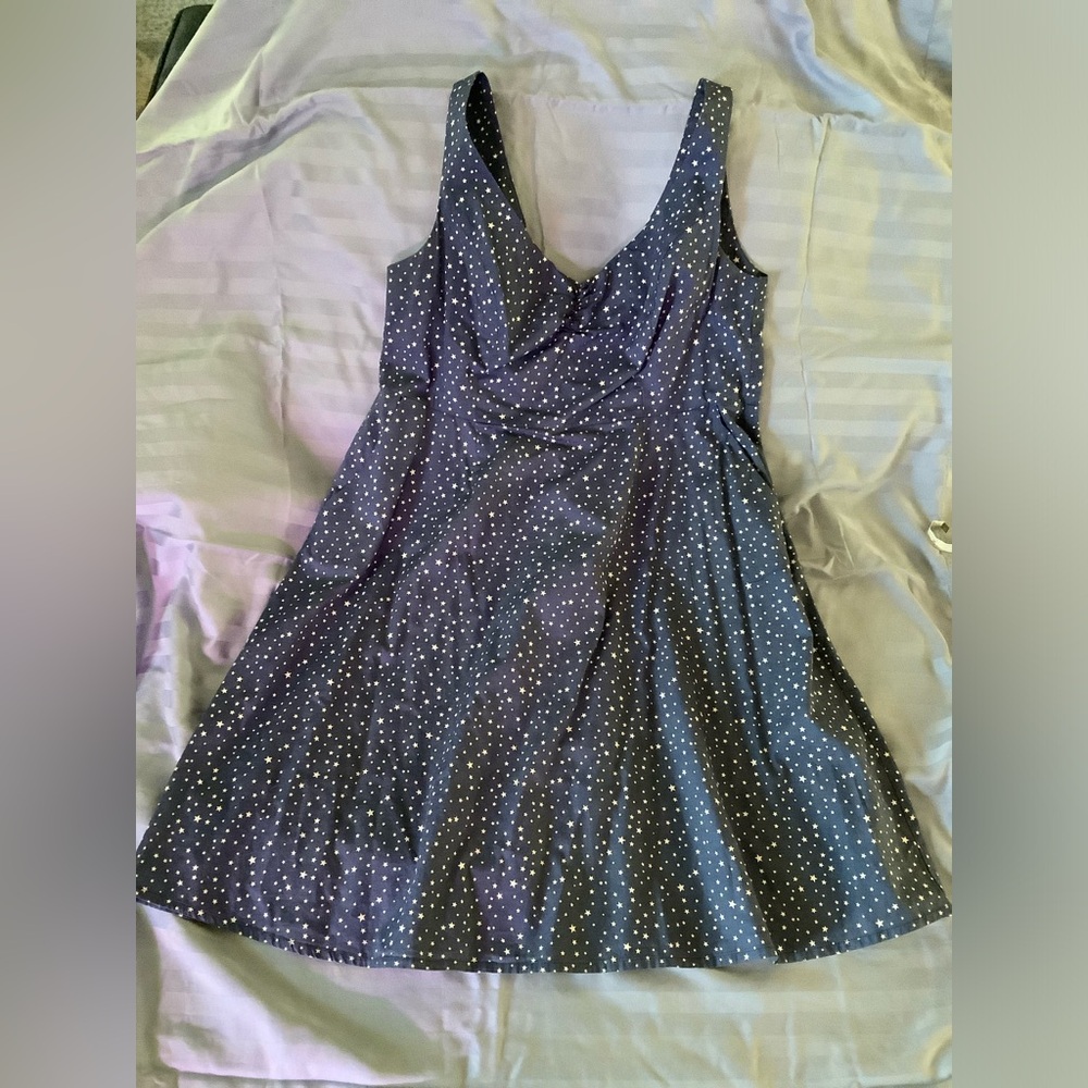 Cherry Velvet Blue Cotton Dress with Pockets